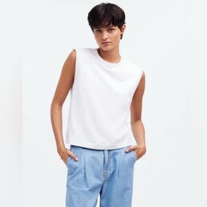 MADEWELL Structured Muscle Tee in White Sz. XL $52.00 NR246 Shoulder Pads NEW